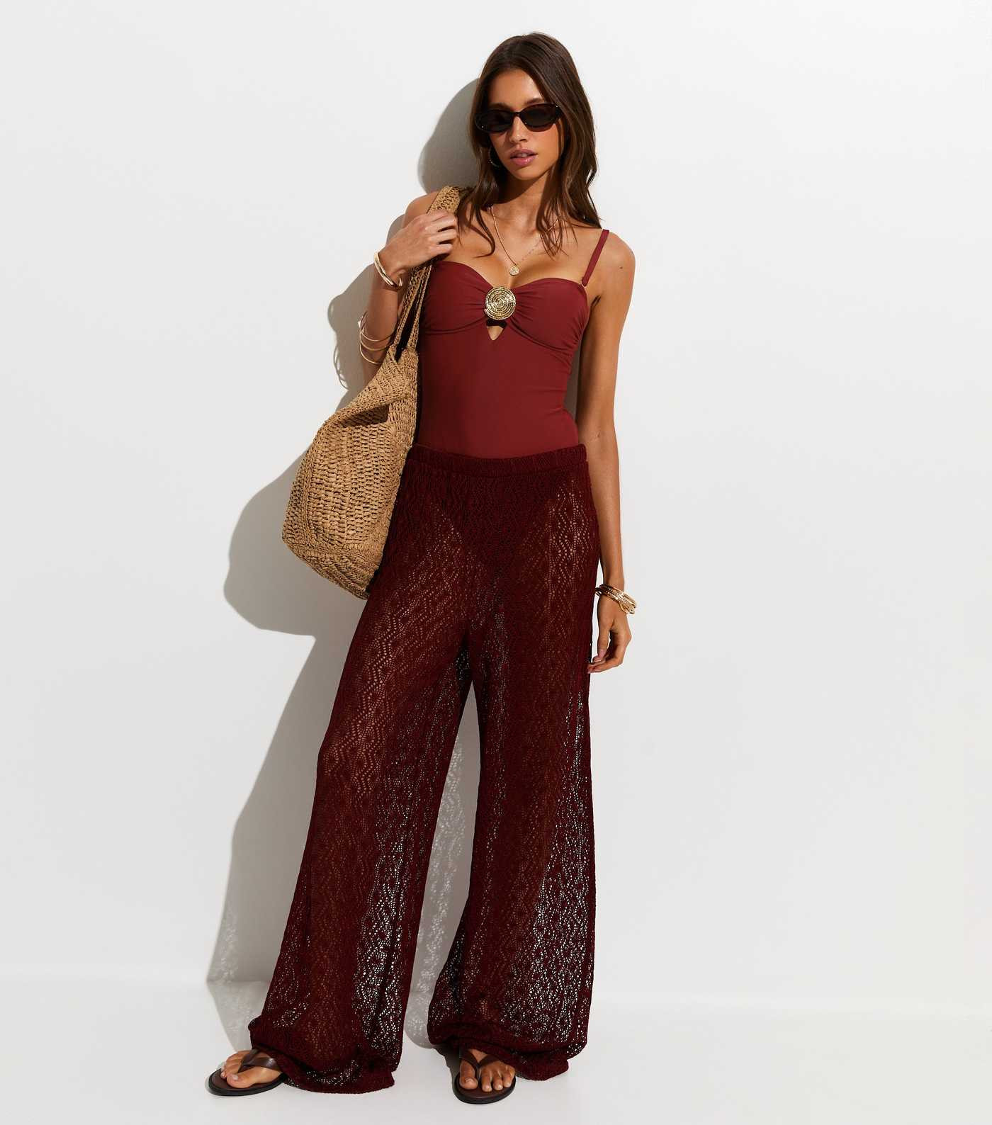 Dark Red Tummy Control Shell Buckle Swimsuit | New Look | New Look (UK)
