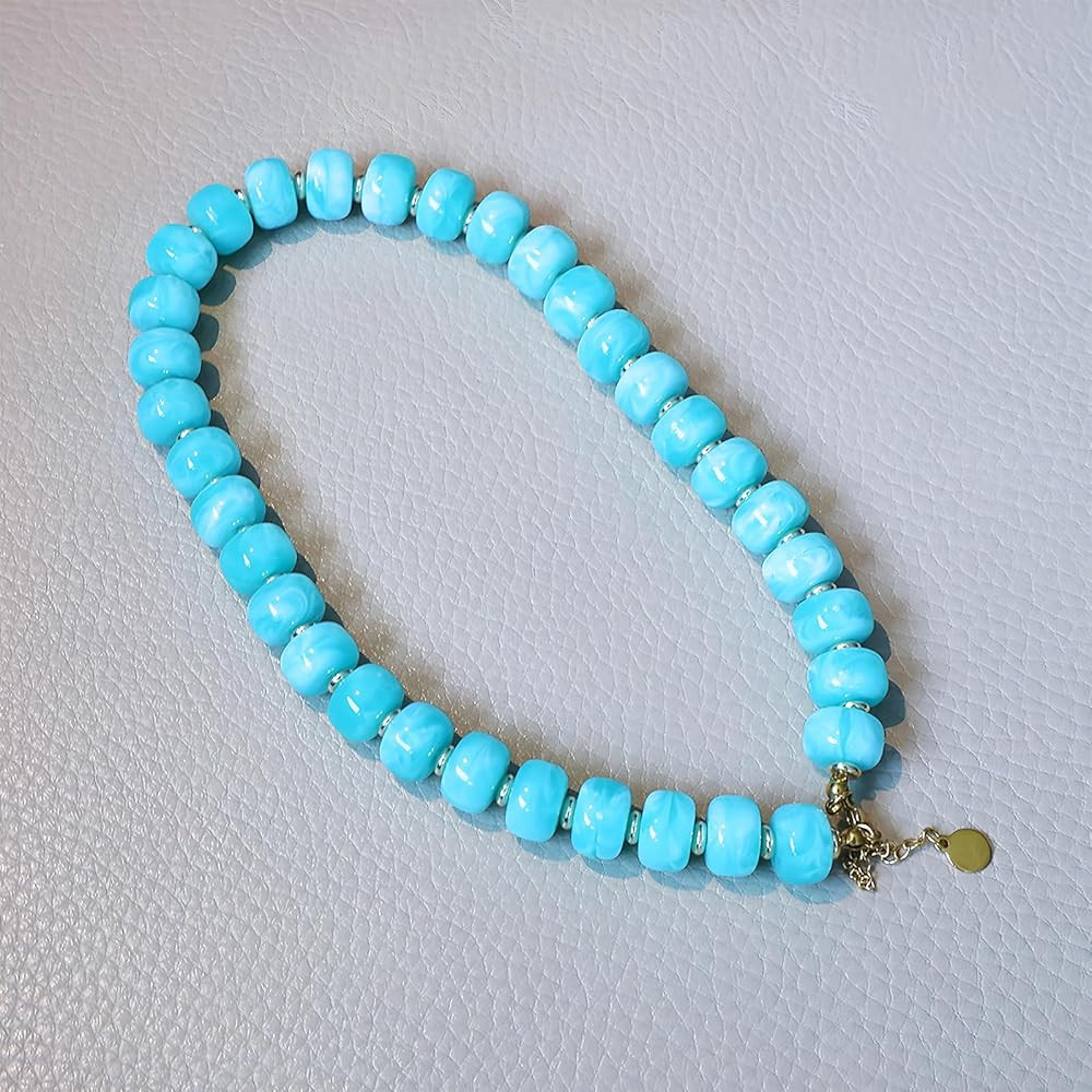 JNF Chunky Beaded Necklace for Women Large Colorful Cylinder Beads Gemstone Choker Necklaces Big ... | Amazon (US)