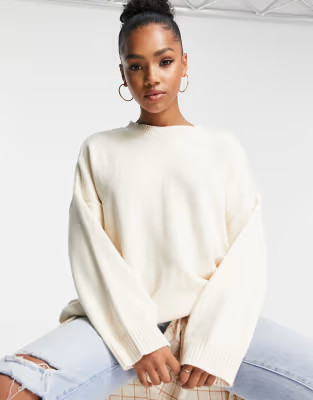Stradivarius oversized knitted sweater in ecru | ASOS (Global)