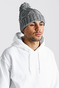 Cable Knit Bobble Beanie | boohooMAN (US & CA)