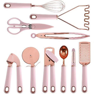 COOK WITH COLOR Kitchen Gadget Set Stainless Steel Utensils with Soft Touch Handles, 10 Pc. Copper, Pink | Target