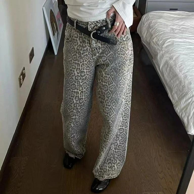 Aloohaidyvio Y2k Jeans Animal Print Y2k Pants Leopard Print Womens Baggy Wide Leg Jeans 2000s Mcb... | Walmart (US)