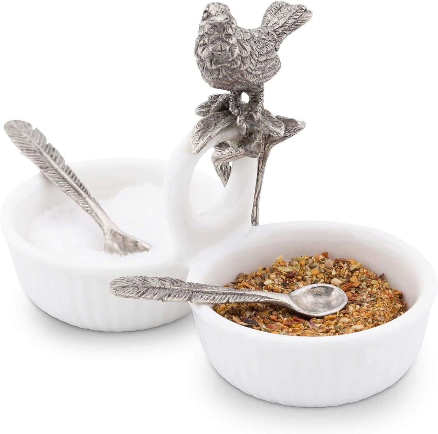 Vagabond House Song Bird Double Salt Cellar Spice Sauce Server and Place card with Pewter Feather... | Amazon (US)