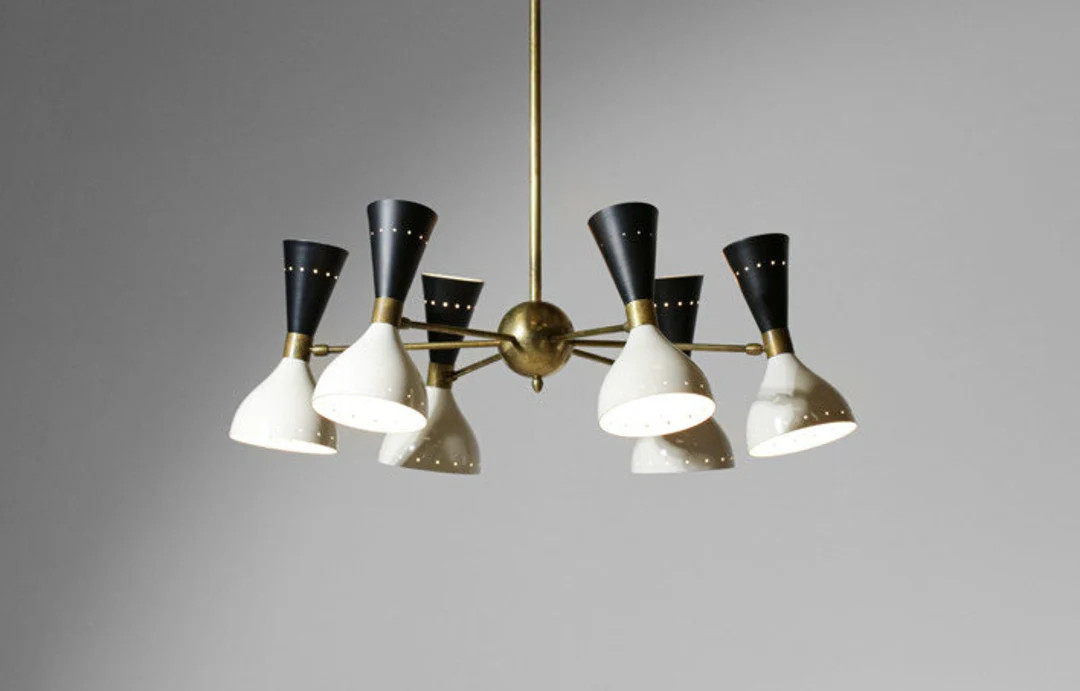 Italian Modern Chandelier 6 Arms Green And White Stilnovo Style Sputnik Light Brass Fixture 1960 ... | Etsy (US)