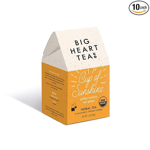 Big Heart Tea Co. Ginger Turmeric Tea, Certified Organic Tea Bags (10 Count) Herbal Caffeine Free... | Amazon (US)