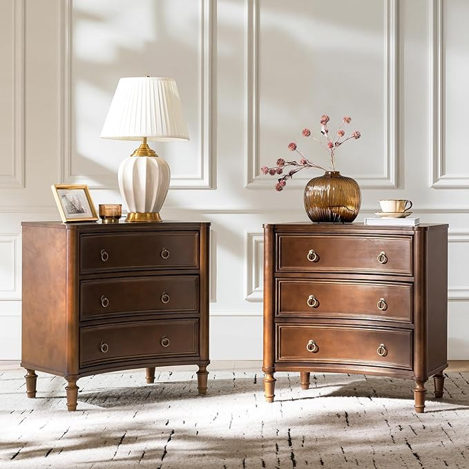 HULALA HOME 3 Drawer End Tables Set of 2 with Charging Station, 26" Wide Endtables with Solid Woo... | Amazon (US)