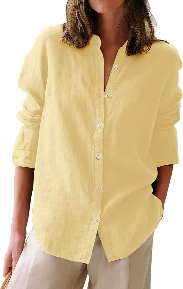 Button Down Shirts for Women Cotton Oxford Shirts Long Sleeve Dress Shirts Collared Blouses Work ... | Amazon (US)