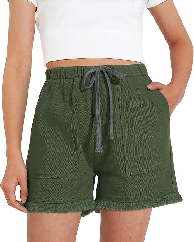 BOOPH Little Girls Jean Shorts Cut Off Denim Shorts Elastic Waist Drawstring Shorty Shorts for Te... | Amazon (US)