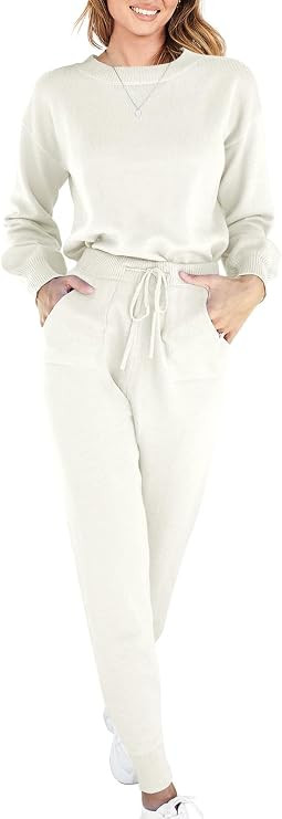 ANRABESS Women's Two Piece Outfits Sweater Sets Long Sleeve Knit Pullover and Jogger Pants Tracks... | Amazon (US)