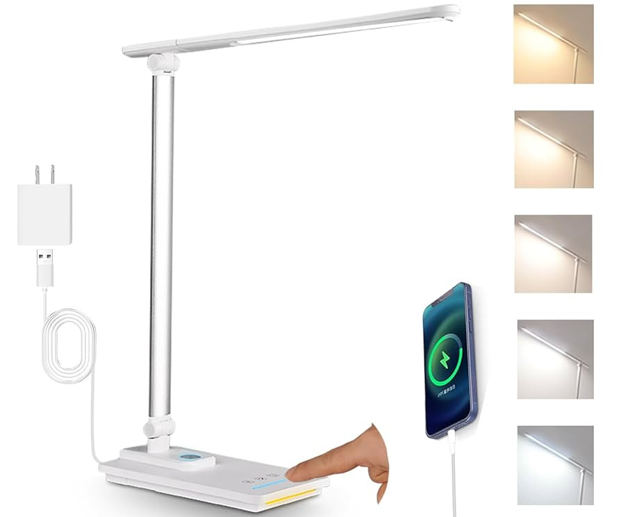 LED Desk Lamp with 5 Color Temperatures | Sliding Stepless Dimming & One-Touch Timer | Foldable &... | Amazon (US)