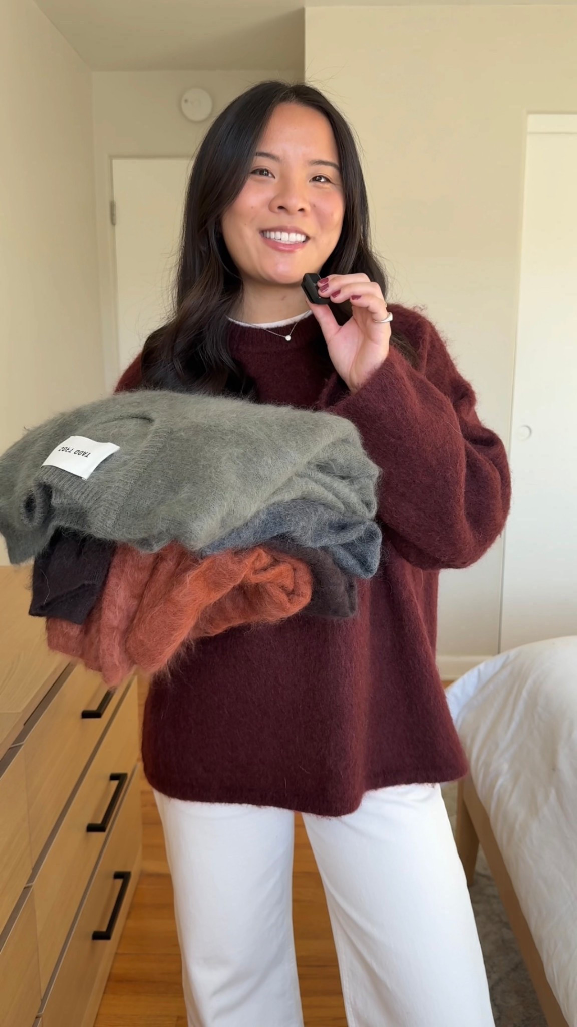 Couldn’t link the soft goat sweater on LTK unfortunately! Burgundy sweater at the beginning is a mohair knit from H&M!