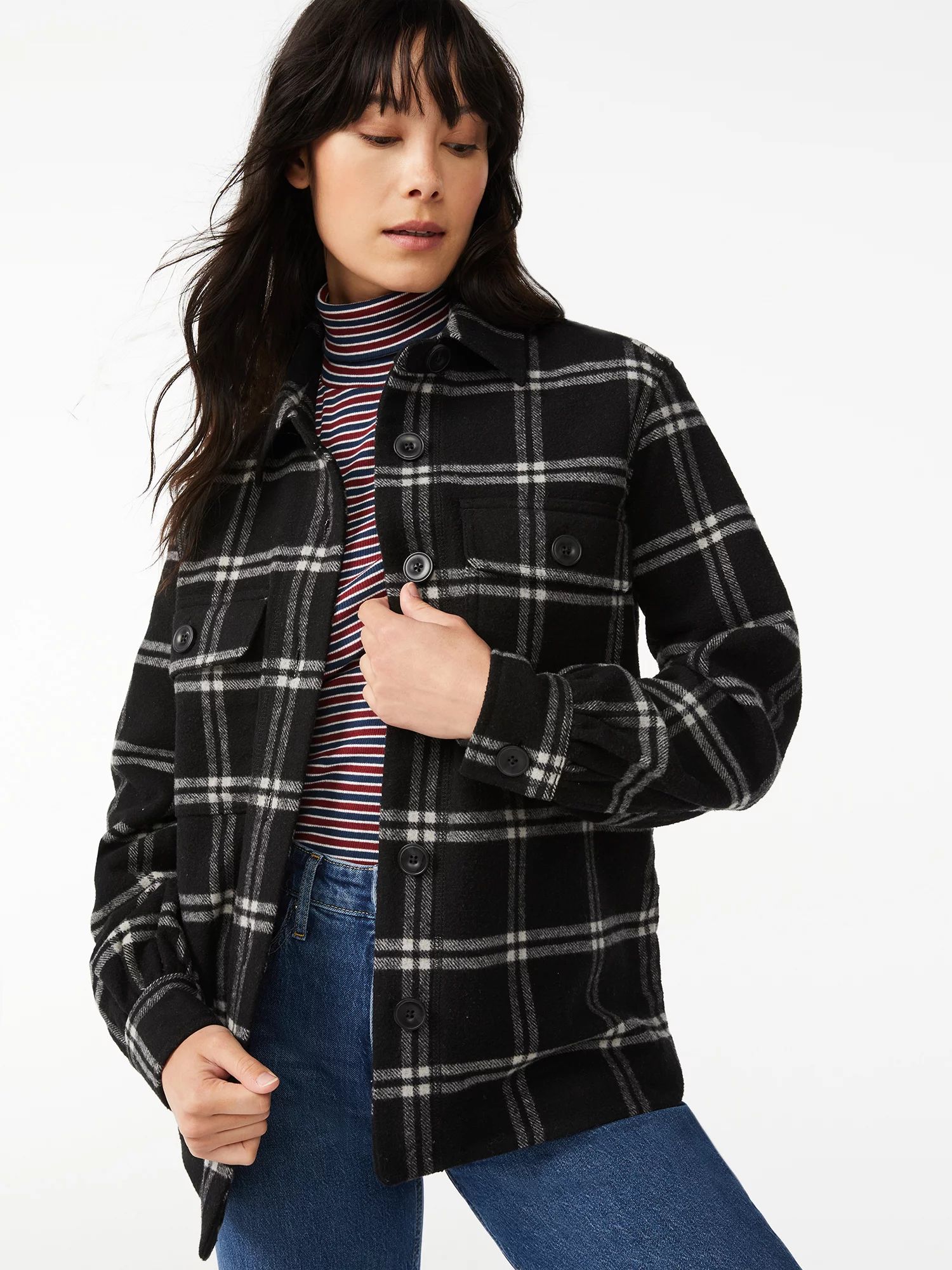 Free Assembly Women's Shirt Jacket with Gathered Sleeves | Walmart (US)