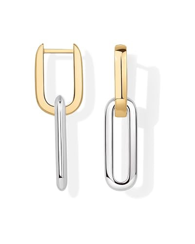 PAVOI 14K Two-Toned Gold Plated Convertible Link Cubic Zirconia Earrings for Women | Yellow White Drop Dangle Link Chain Earrings | Amazon (US)