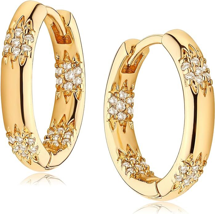 Amazon.com: OSIANA Gold Huggie Hoop Earrings for Women 18K Gold Plated Handmade Cubic Zirconia Cu... | Amazon (US)