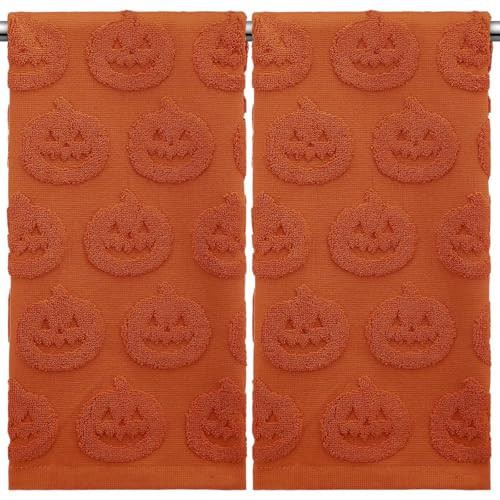 SmoothNovelty 2Pcs Orange Pumpkin Hand Towels for Bathroom Orange Halloween Hand Towels 100% Cotton Absorbent Decorative Jacquard Weave for Halloween Bath Kitchen Decor Gift, 13.8 x 29.5” | Amazon (US)