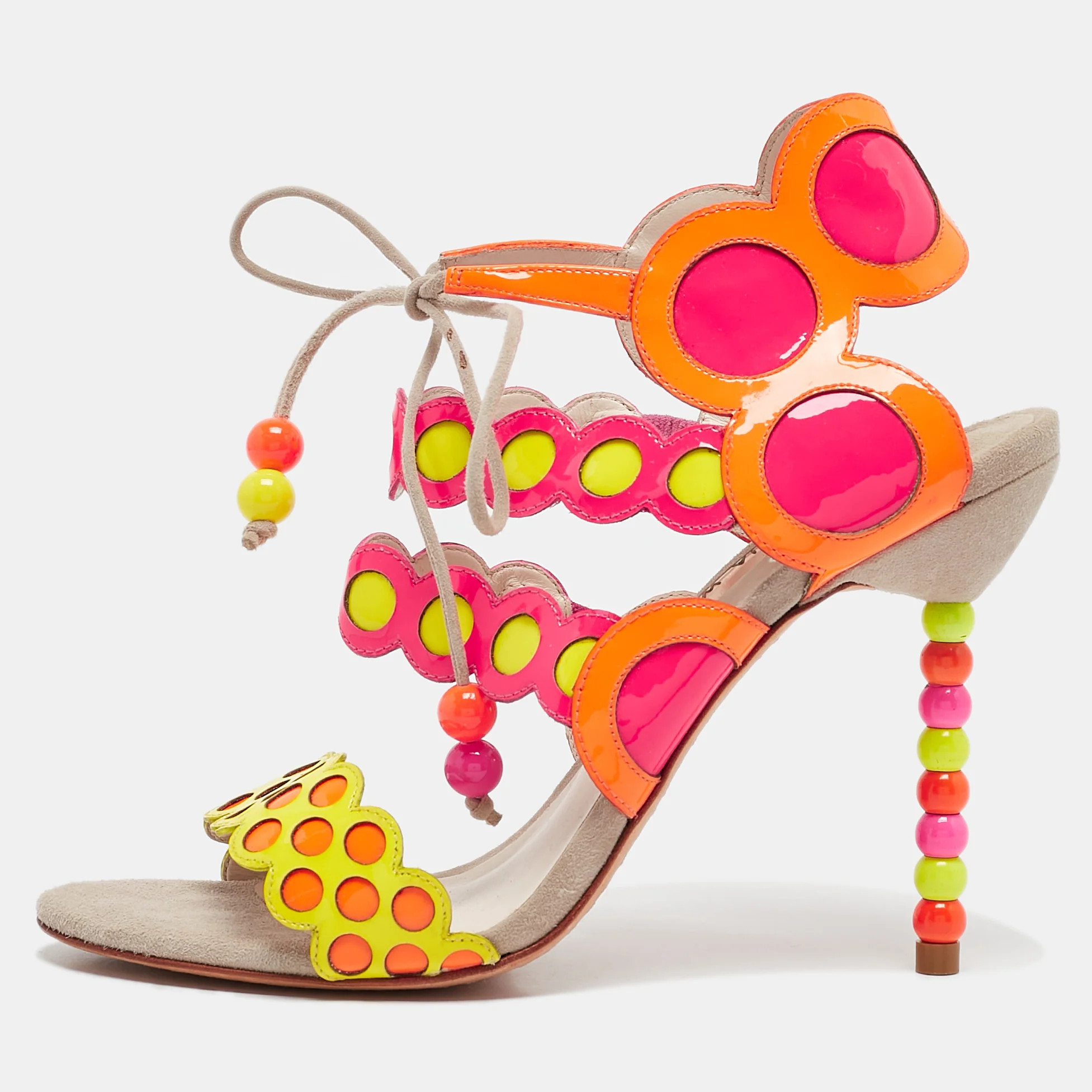 Sophia Webster Multicolor Round Cut Out Patent Leather Beaded Heel Sandals | Shop Simon