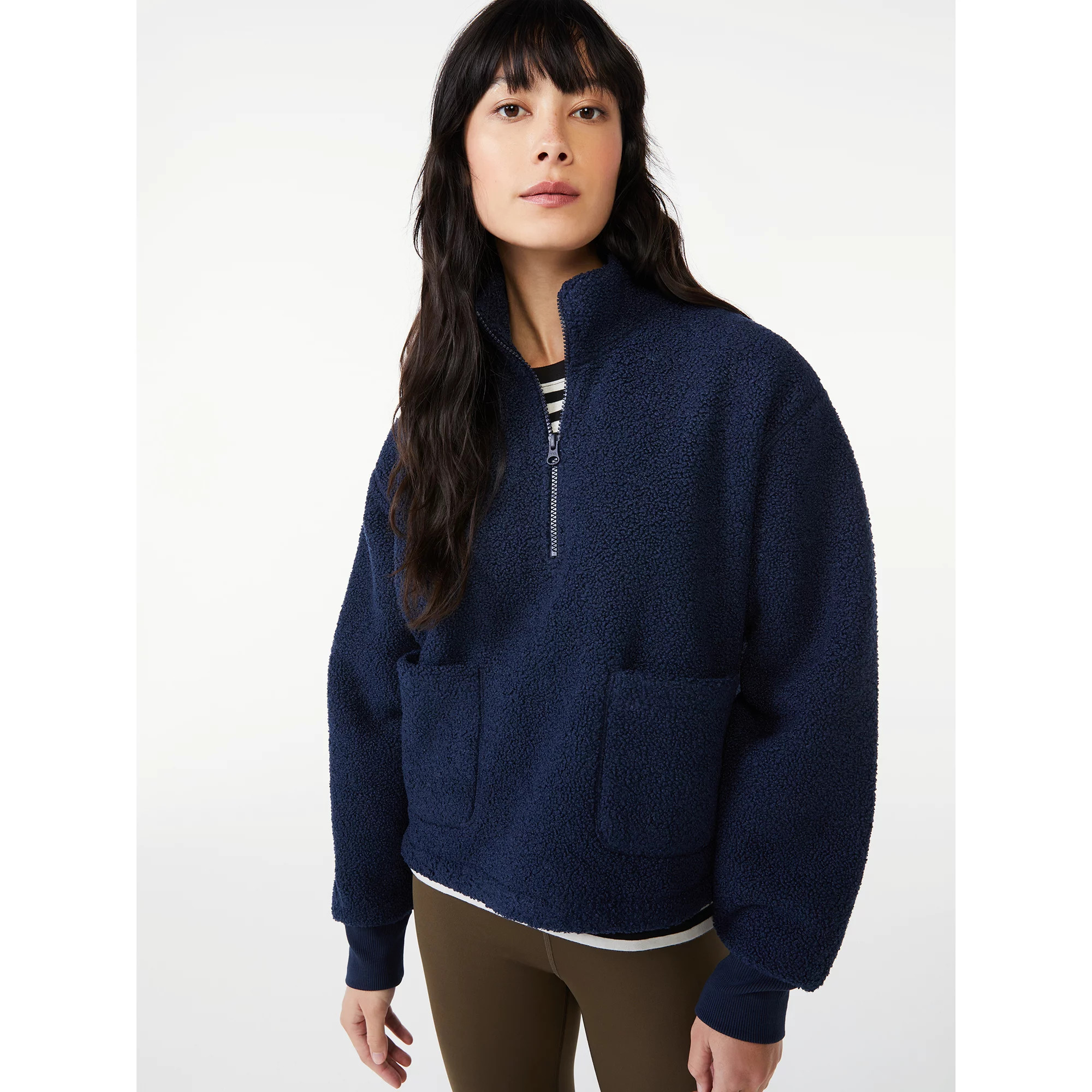 Free Assembly Women's Teddy Fleece Half Zip Sweatshirt | Walmart (US)