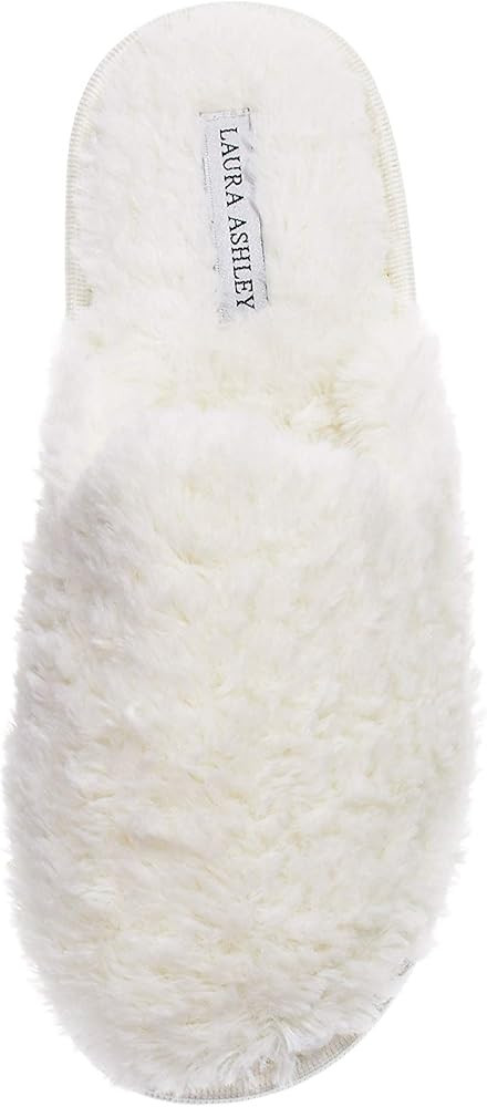 Laura Ashley Womens Plush Faux Rabbit Fur One Band Memory Foam Slide Slippers, Warm Fuzzy Fluffy ... | Amazon (US)