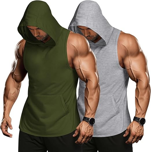 COOFANDY Men's 2 Pack Workout Hooded Tank Tops Bodybuilding Muscle Cut Off T Shirt Sleeveless Gym... | Amazon (US)
