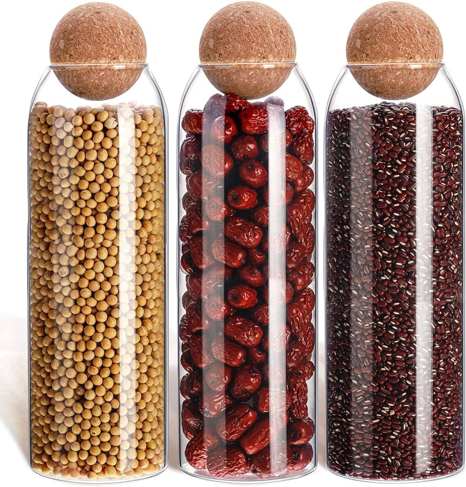 3 Pcs Cork Glass Jar Glass Bottle Sealed Jar Nut Storage Jar Coffee Bean Jar Glass Container with... | Amazon (US)