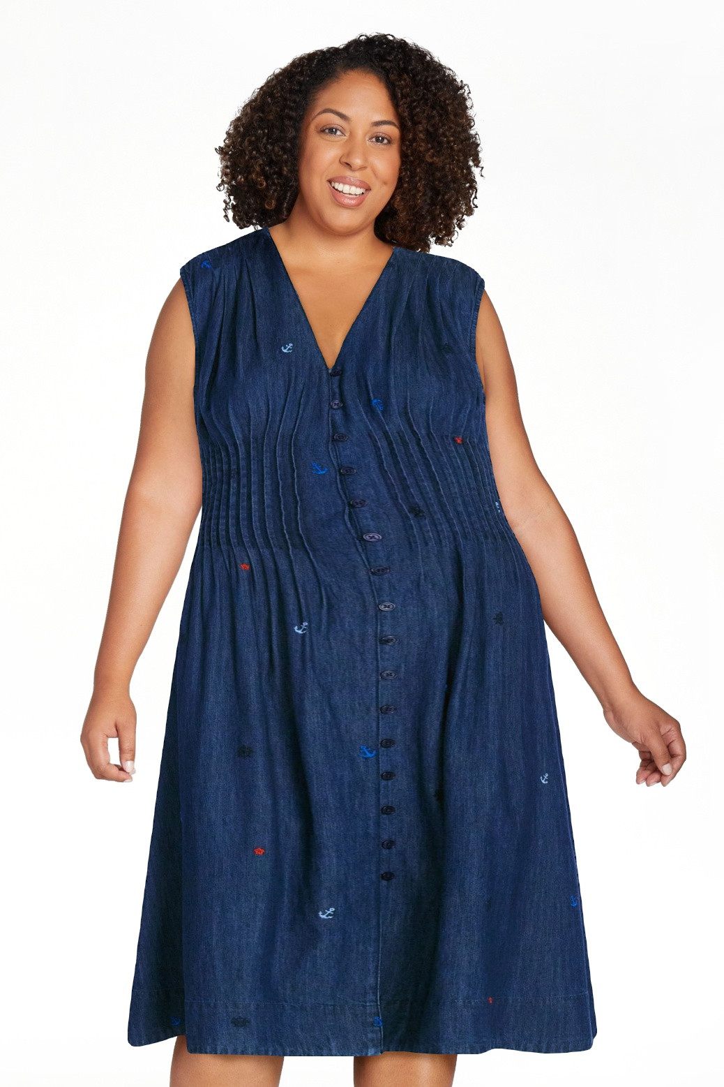 Free Assembly Women's Sleeveless Embroidered Denim V-Neck Midi Dress, Sizes XS-4X | Walmart (US)