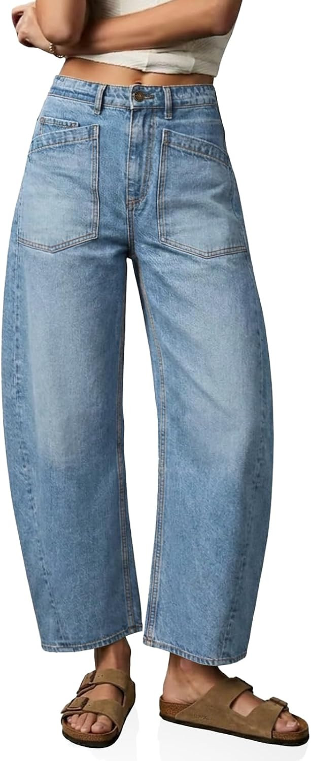 Cicy Bell Womens Baggy Barrel Jeans Cropped High Waisted Wide Leg Boyfriend Vintage Loose Denim Pants | Amazon (US)