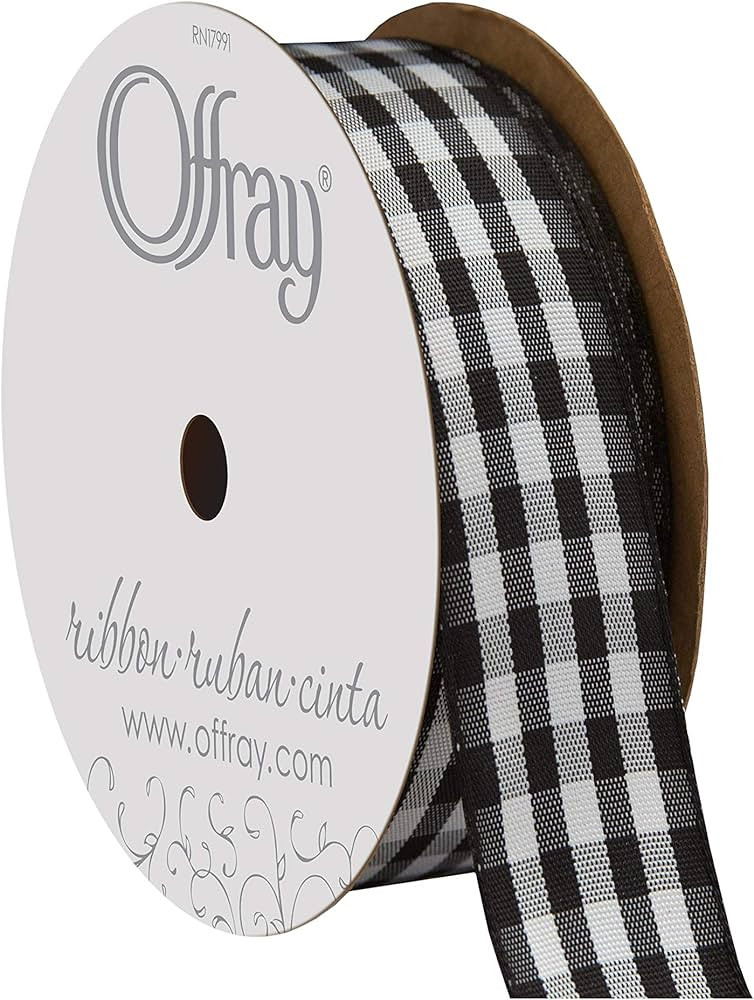 Offray 7/8" Wide Rustic, 3 Yards, Black and White Plaid Pattern Taffeta Gingham Check Craft Ribbo... | Amazon (US)