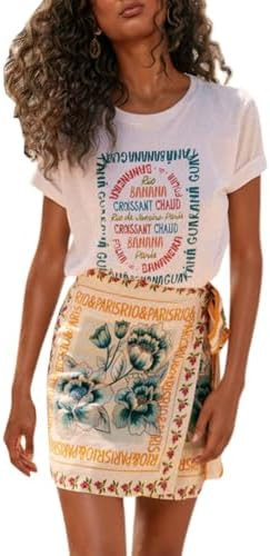 CHARTOU Women's Summer Floral Print Wrap Short Skirt Knot Side High Waist A Line Beach Mini Skirt | Amazon (US)