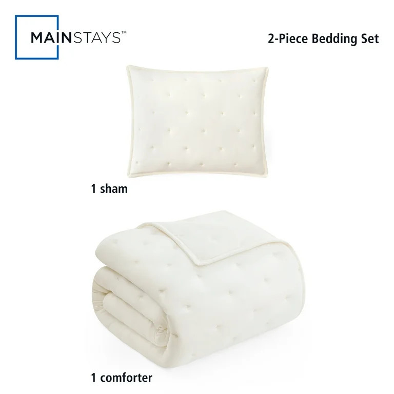 Mainstays Twin/Twin XL Comforter Set, Super Soft & Embroidered, 2-Piece, Cream - Walmart.com | Walmart (US)