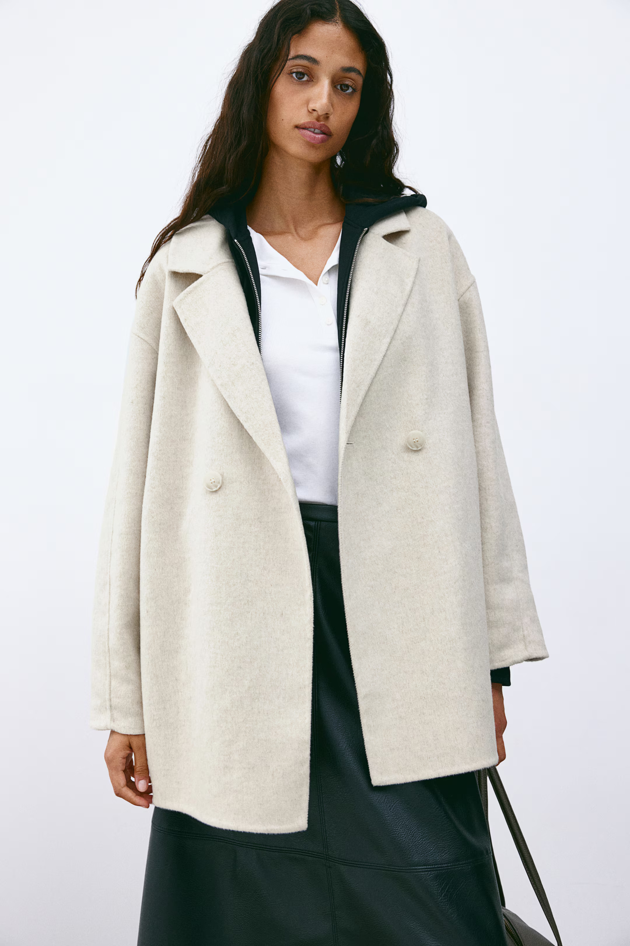 Wool-Blend Coat - Long sleeve - Regular length - Light beige - Ladies | H&M US | H&M (US + CA)