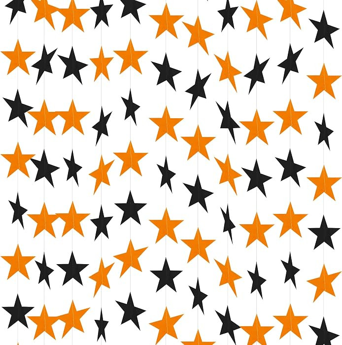 6Pcs Black and Orange Star Garland Decor Twinkle Paper Star Streamers Backdrop for Baby Shower Ha... | Amazon (US)