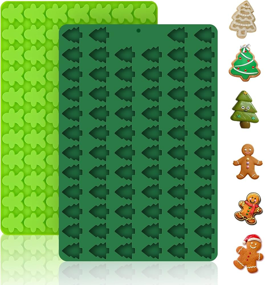 2 PCS Christmas Silicone Molds, 70 Cavity Xmas Tree & 76 Cavity Gingerbread Man Mini Silicone Mol... | Amazon (US)