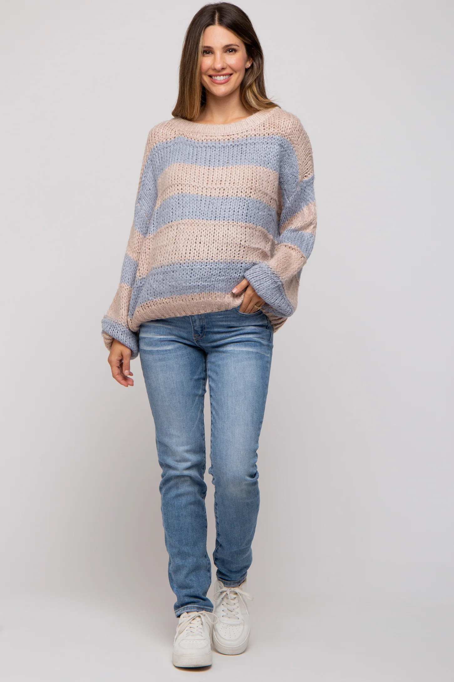 Light Blue Striped Knit Maternity Sweater | PinkBlush Maternity