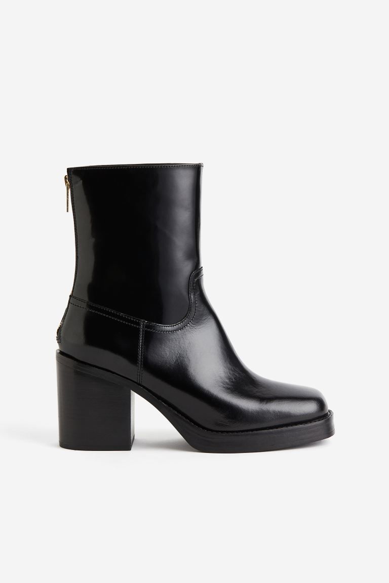 Block-heeled Leather Boots - Black - Ladies | H&M US | H&M (US + CA)