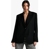 boohoo Women's Woven Oversized Tailored Shoulder Pad Blazer in Black | Size: 4 | boohoo (US & Canada)
