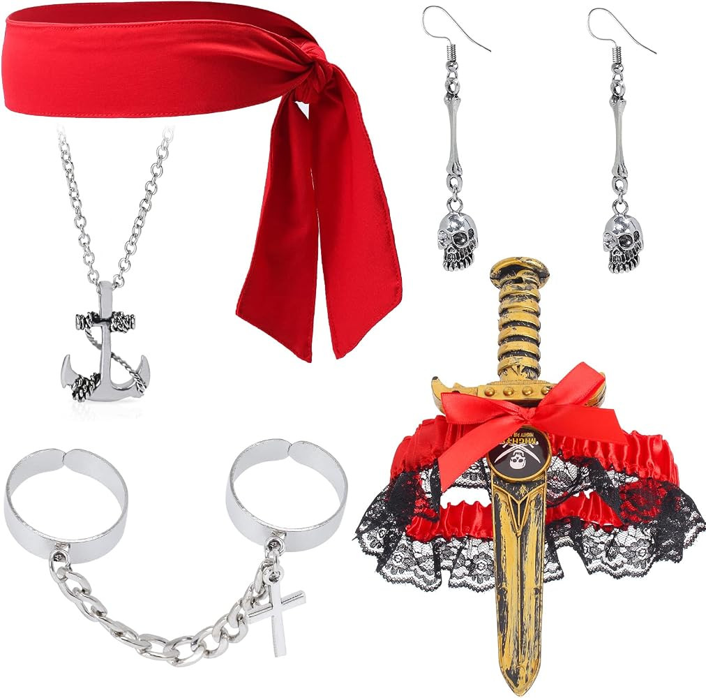 Pirate Costume Accessories Pirate Headband Wrap Earring Necklace Sword for Women Halloween Role P... | Amazon (US)