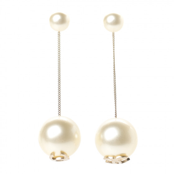 CHANEL Pearl CC Chain Drop Earrings Gold | Fashionphile