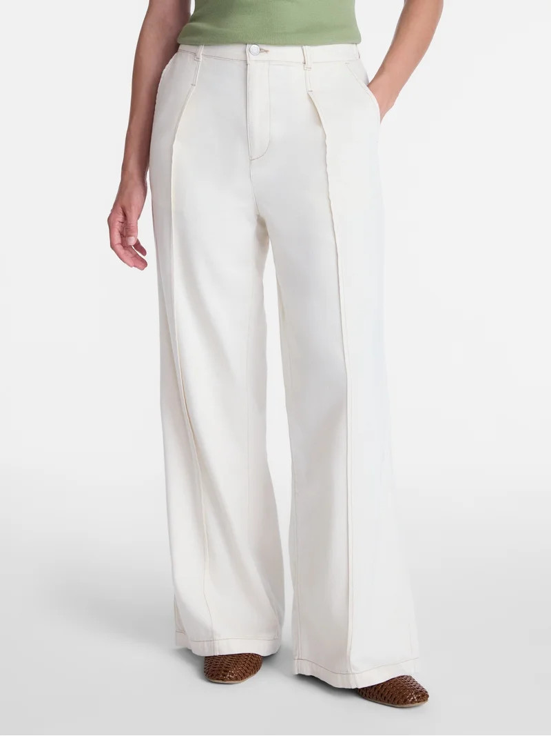 Time and Tru Women's High Rise Drapey Pleated Wide Leg Jeans, 30" Inseam, Sizes XS-XXXL | Walmart (US)