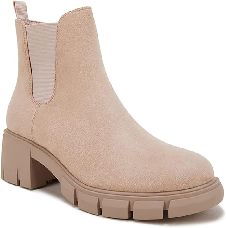 Women's Lug Sole Ankle Boots Casual Chunky Platform Boots Elastic Block Heel Combat Chelsea Booti... | Amazon (US)