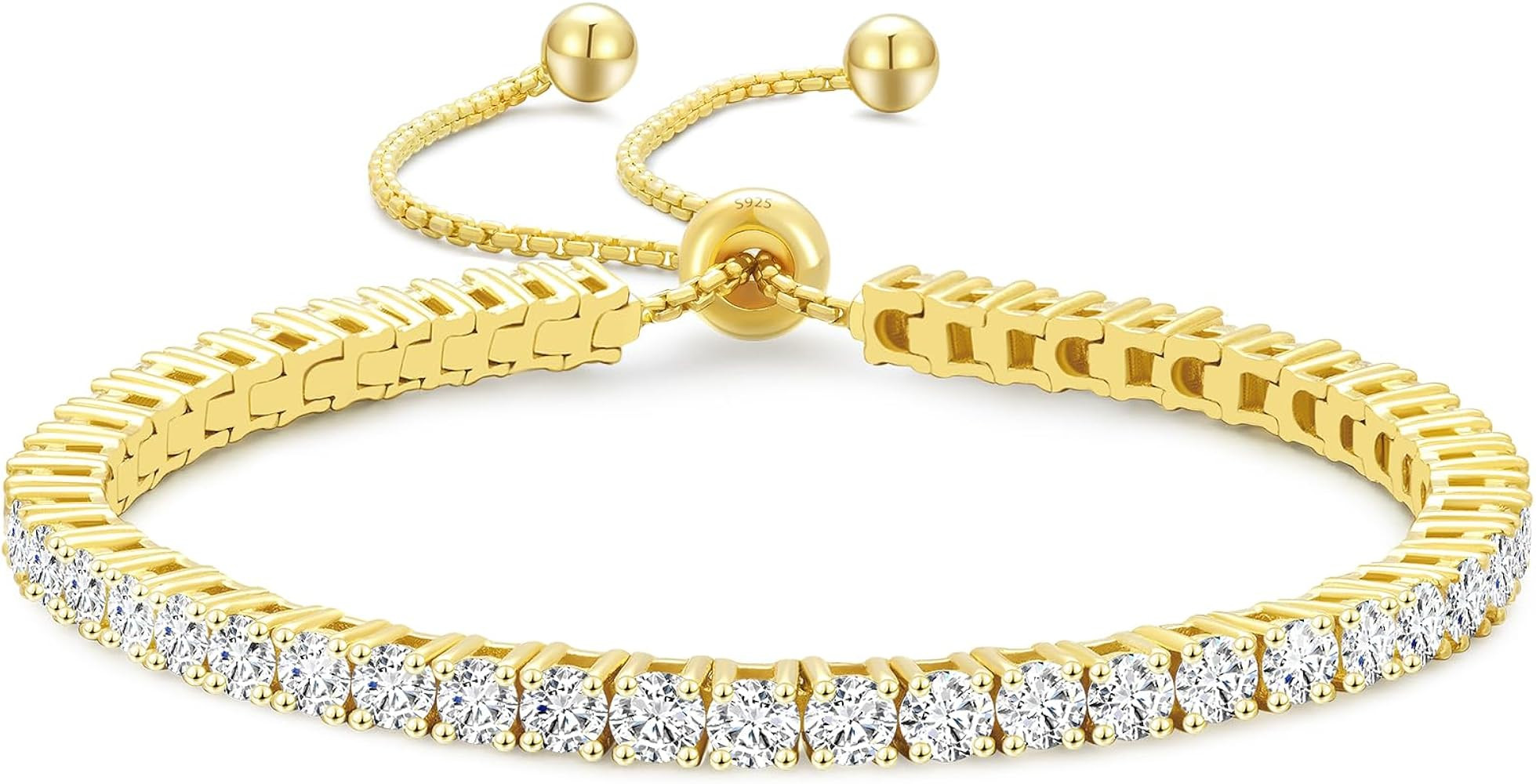 KRKC&CO Tennis Bracelet, Adjustable Length S925 Sterling Silver 2/3/4mm, Christmas Birthday Gifts... | Amazon (US)