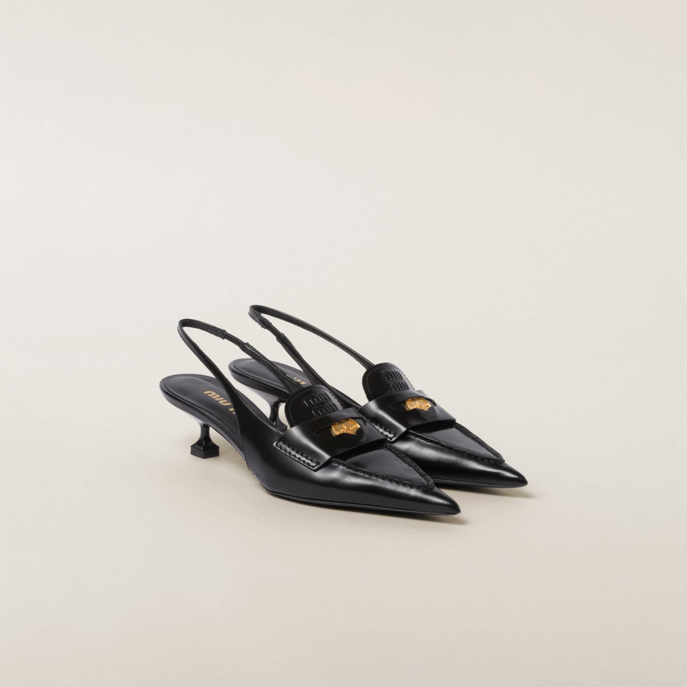 Black Leather Penny Loafers With Heel | Miu Miu | Miu Miu US