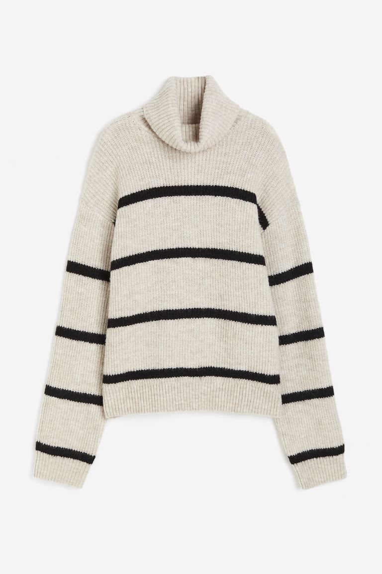 Rib-knit Turtleneck Sweater - Light beige/striped - Ladies | H&M US | H&M (US + CA)