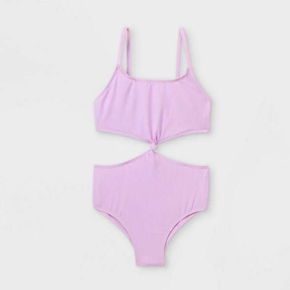 Girls' Ribbed One Piece Swimsuit - art class™ Purple | Target