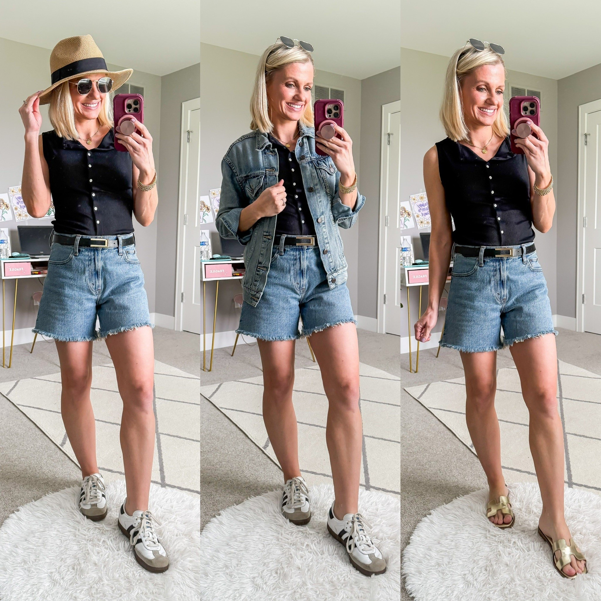 Summer capsule wardrobe outfits with jean shorts and a black button shirt  

#LTKSeasonal #LTKSaleAlert #LTKStyleTip