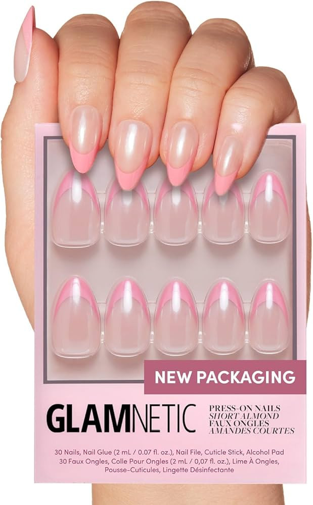 Glamnetic Press On Nails - Bubble Gum Glaze | Short Almond Pink French Tip Nails with a Glaze Fin... | Amazon (US)
