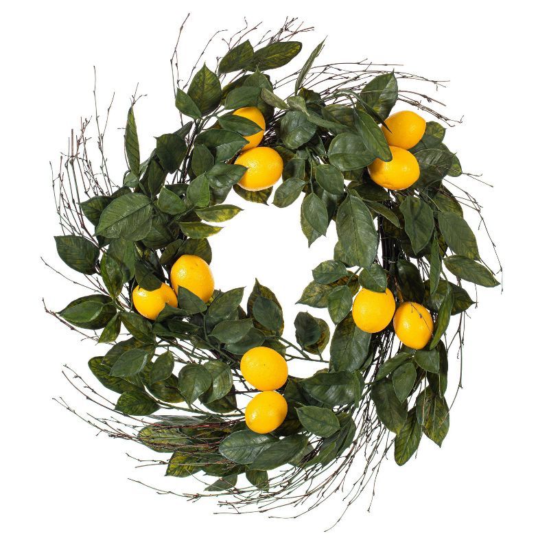 Artificial Salal Leaf/Lemon Wreath (24") Yellow - Vickerman | Target