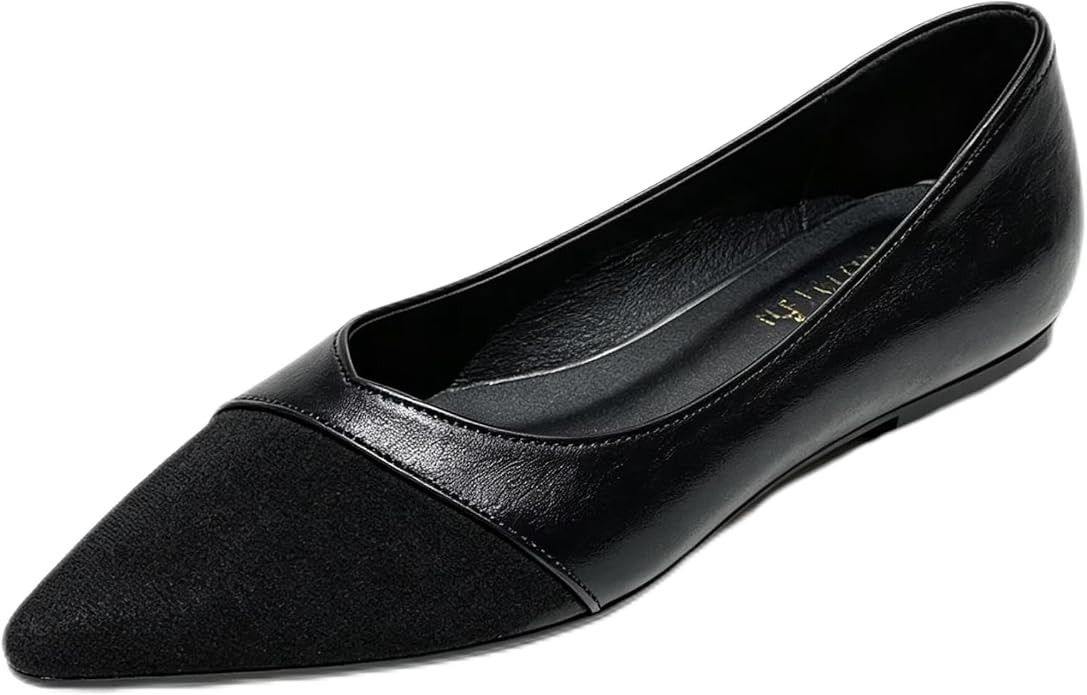Women's Pointed Toe Ballet Flats Suede Leather Dressy Shoes | Chic suede patchwork pointed toe fl... | Amazon (US)