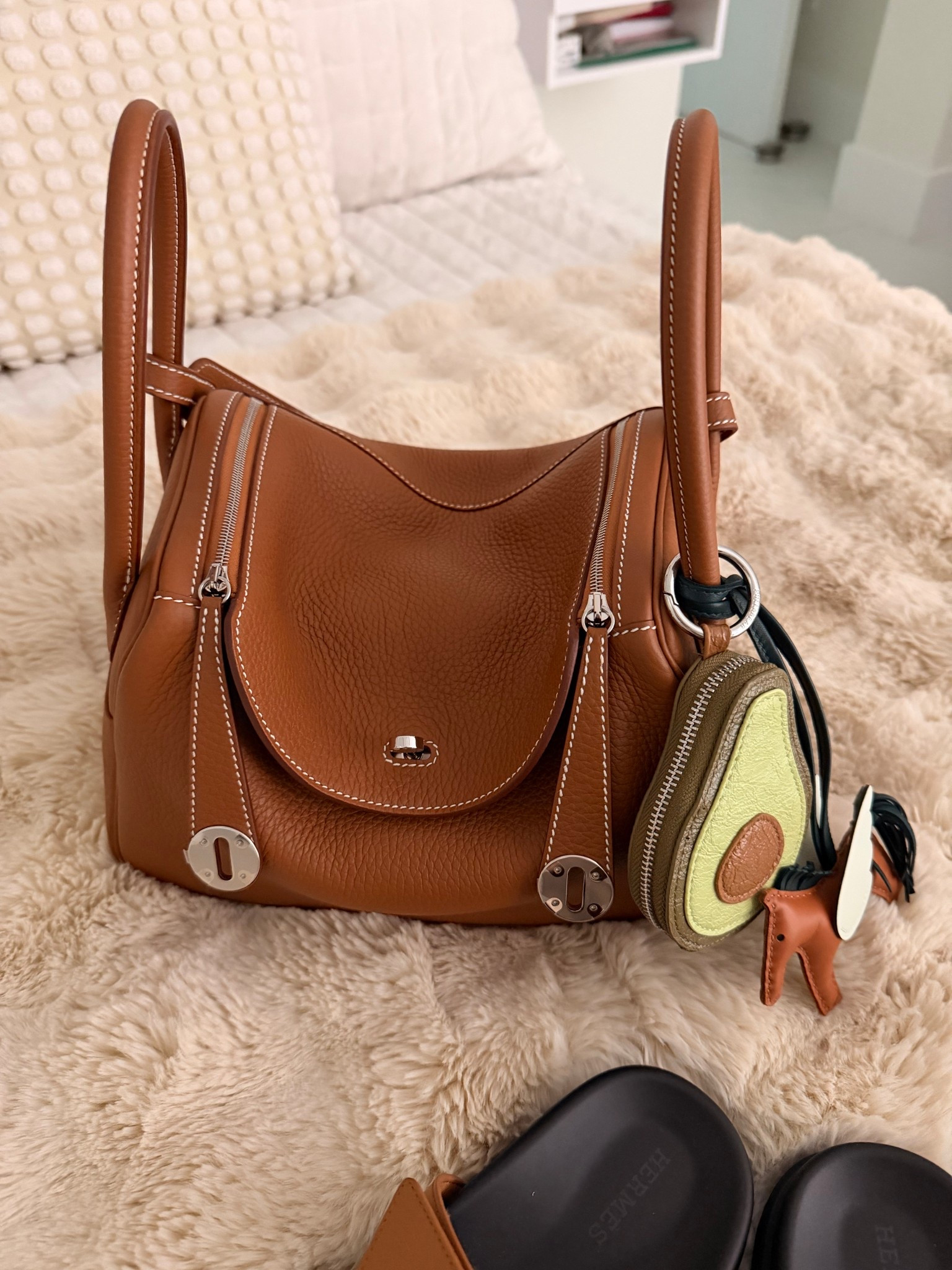 Hermes Lindy in Clemance leather in gold 