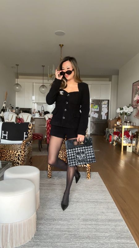 Tweed set, tweed top, tweed shorts, tweed vest, spring 2024 trends, spring outfits, spring style, Pinterest style, Amazon heels, wolford tights

#LTKSeasonal #LTKstyletip