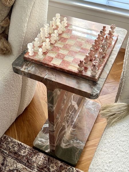 Pink and green marble side table -perfect for a marble chess board 

#LTKhome